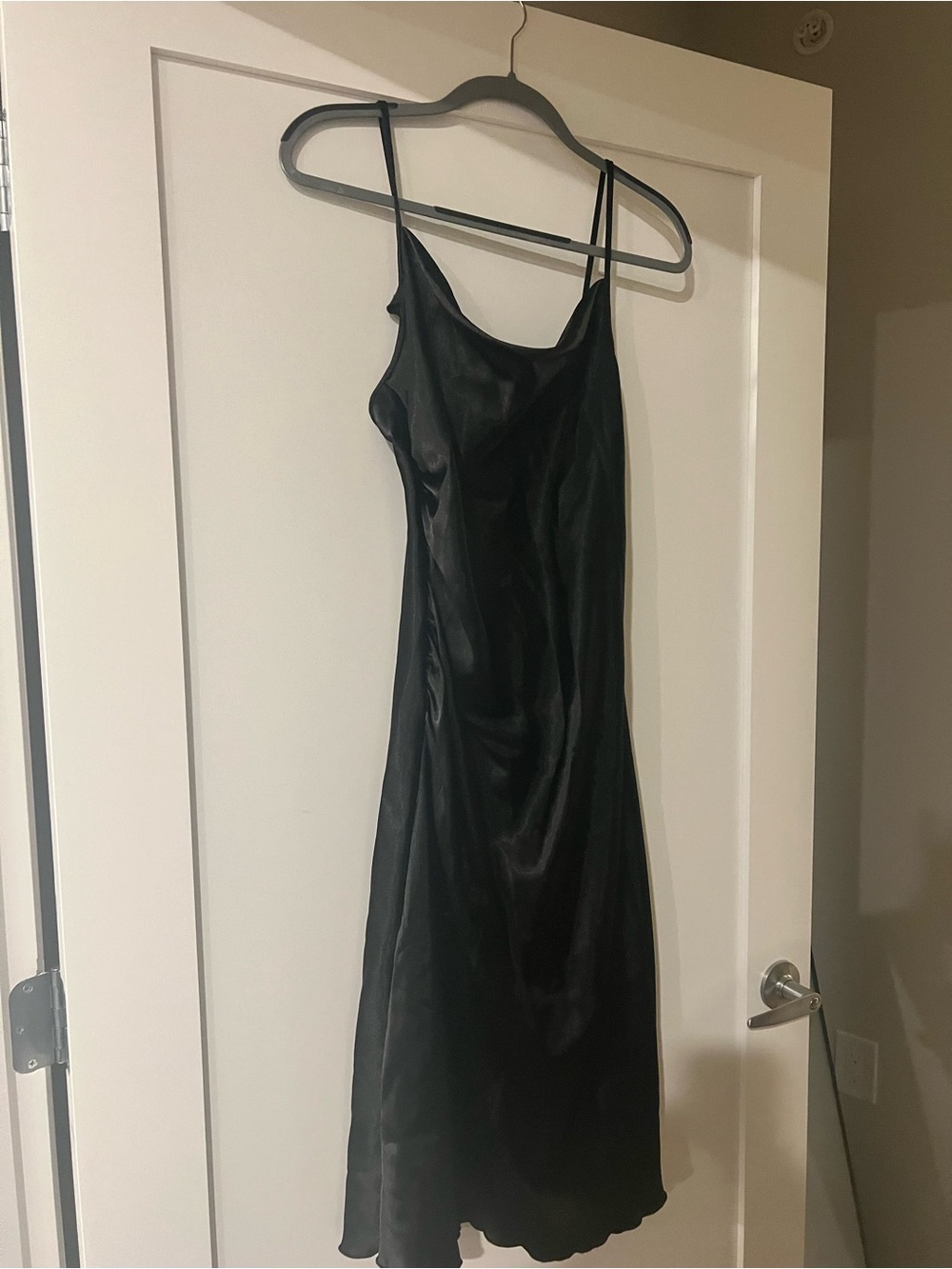 bebe Black Satin Midi Slip Dress